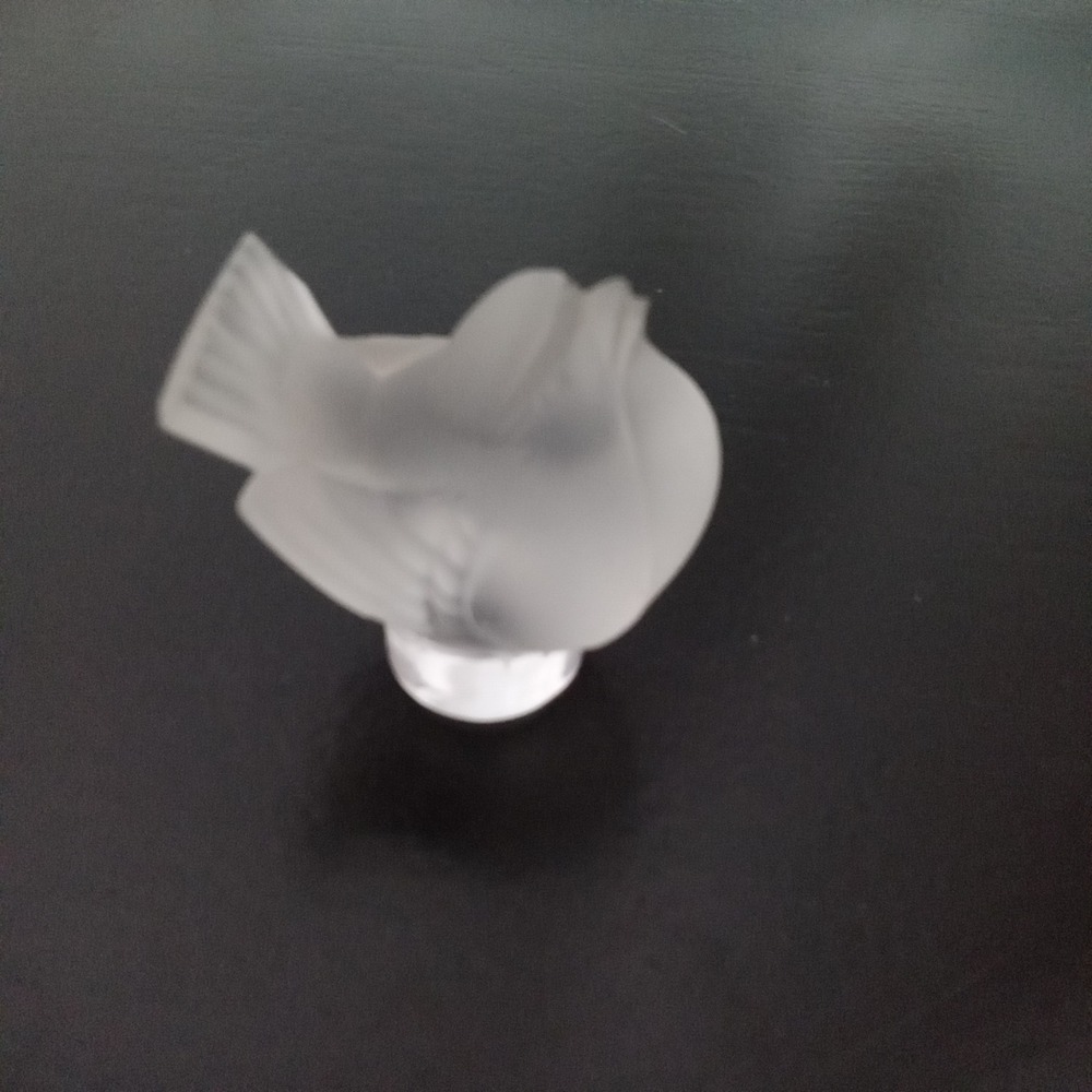 Lalique France Frosted Crystal Bird Sparrow Figurine Signed Art Glass Decor 2"